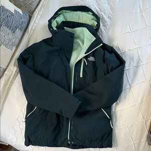 The North Face Dark Navy Blue Jacket with Mint Accents